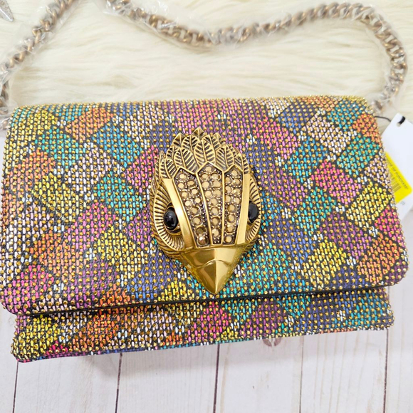 Kurt Geiger Mini Kensington Flap Crossbody Bag rainbow gold rhinestone studs NWT - Picture 3 of 8
